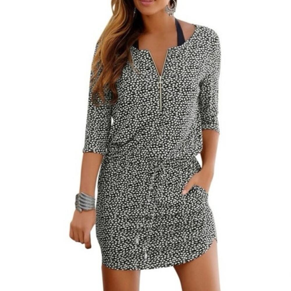 Lascana Women’s Floral Zip Detail Mini Dress Size 4 Stretch Flattering Stretch